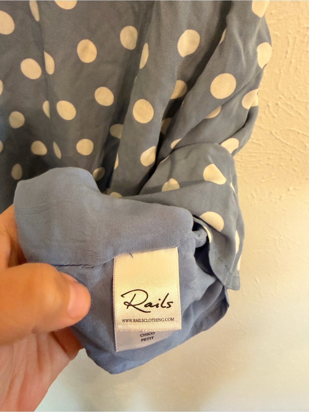 Rails Leanne Dusty Blue White Polka Dot Ruffle Trim Wrap Tie Dress Size S - Picture 5 of 7